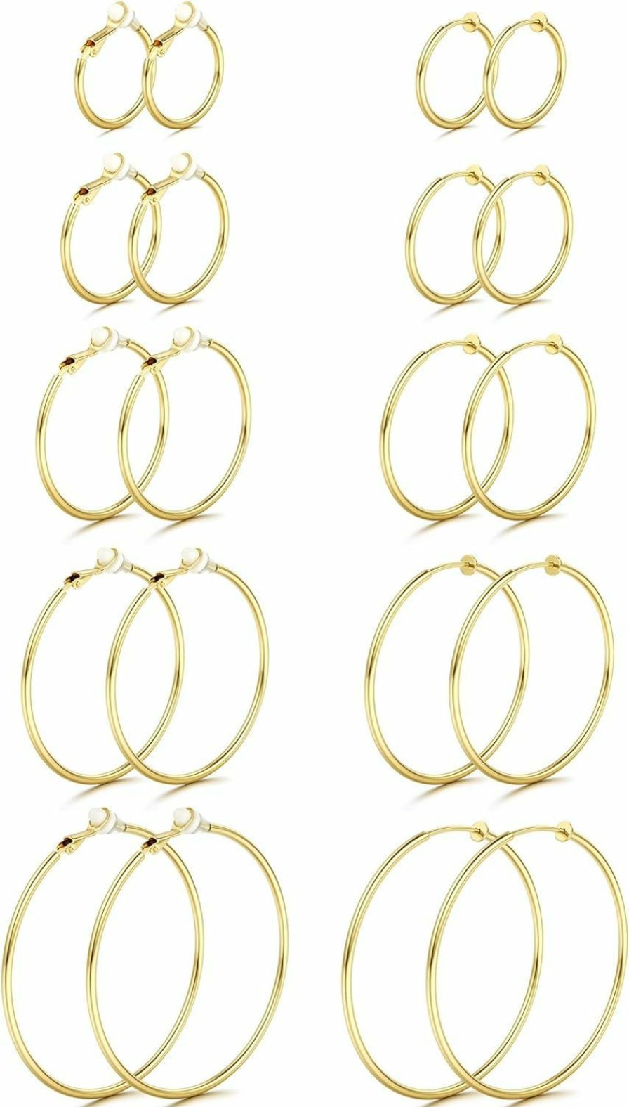 CASSIECA Cassieca 10 Pairs Clip On Hoop Earrings Stainless Steel Clip On Earrings For Women No Piercing Fake Hoop Earrings Spring Hoop Earrings For Non-Pierced Ears 25Mm 30Mm 40Mm 50Mm 60Mm | Earrings