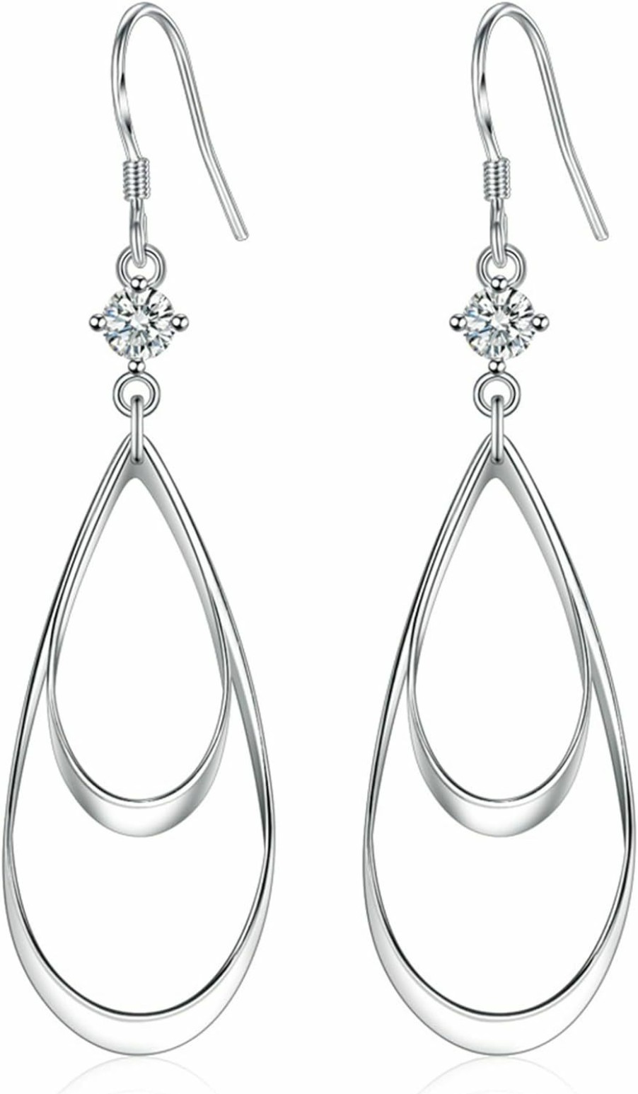 YUEXIAODOU 925 Silver Dangle Earrings For Women Hypoallergenic Cute Fashion Teardrop Drop Earrings Sparkly Nickel Free Crystal Hanging Dangly Dangling Earrings Jewelry For Women Girls | Earrings