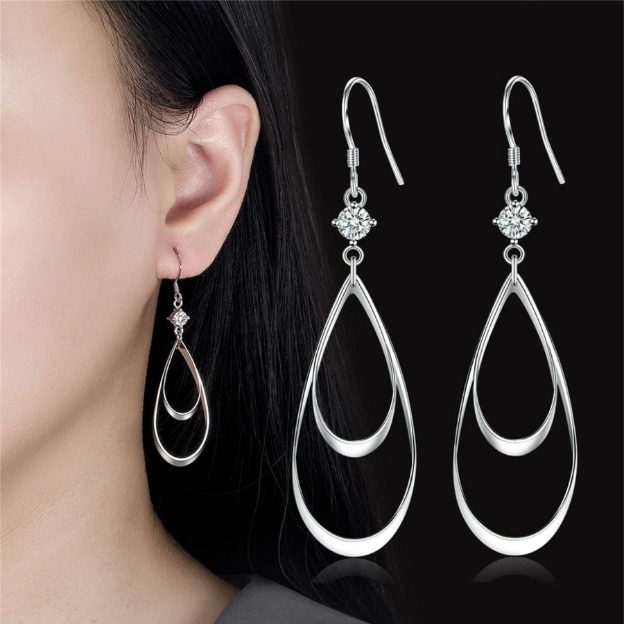 YUEXIAODOU 925 Silver Dangle Earrings For Women Hypoallergenic Cute Fashion Teardrop Drop Earrings Sparkly Nickel Free Crystal Hanging Dangly Dangling Earrings Jewelry For Women Girls | Earrings