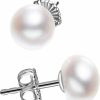 JORA Sterling Silver White Button Freshwater Cultured Pearl Stud Earrings For Women Gift | Earrings