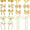 Coolkin 9 Pairs Gold Bow Earrings For Women Classic Ribbon Bow Stud Earrings Cute Statement Jewelry Set | Earrings