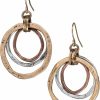 OF EARTH AND OCEAN Handmade Sunrise Tricolor Dangle Earrings - Burnished Circles, Copper, Brass And Silverplated | Earrings