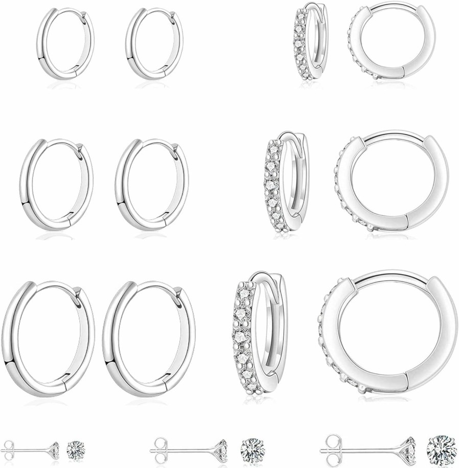 Cocadant 9 Pairs Surgical Steel Earrings Sets For Multiple Piercing,Lightweight 14K Real Gold Plated Small Huggie Cartilage Hoop Earrings Cz Tiny Stud Earrings For Women Girls Hypoallergenic | Earrings