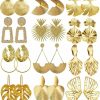 Hefanny 12 Pairs Gold Silver Geometric Earrings Exaggerated Statement Earrings Punk Stylish Sectored Twisted Earring Jewelry For Women And Girls | Earrings