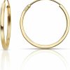 Olivia's Collection Olivia'S Collection 14K Yellow Gold Flat Lightweight Endless Hoop Earrings (10-20) True 1.0Mm Width. Piercing To Lobe, Upper-Lobe For A Woman, Man, Teens | Earrings