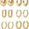 VIROMY Viromy Gold Hoop Earrings Set For Women Trendy, 14K Gold Plated Lightweight Small Gold/Silver Hoop Earrings For Women Chunky Open Hoops Earrings For Girls Jewelry Gifts For Women Girls | Earrings