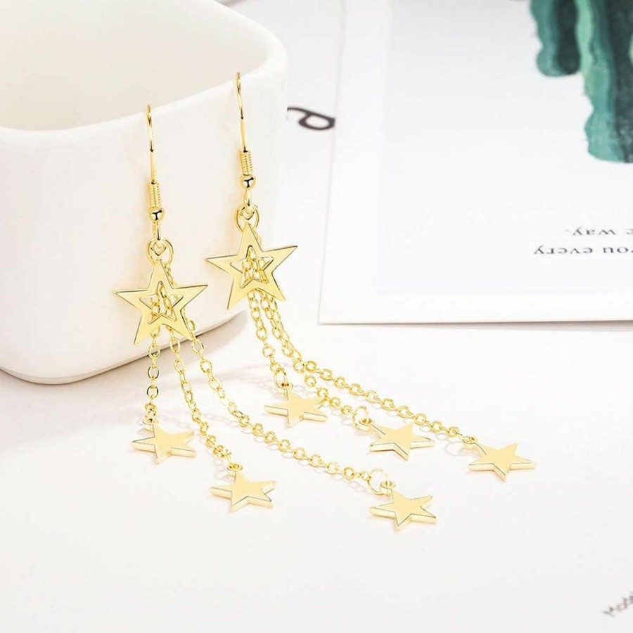 ZMJK 18K Gold Star Long Tassel Dangle Earrings For Women Shooting Star Earrings Meteor Lucky Star Pearl Drop Earrings Jewelry | Earrings