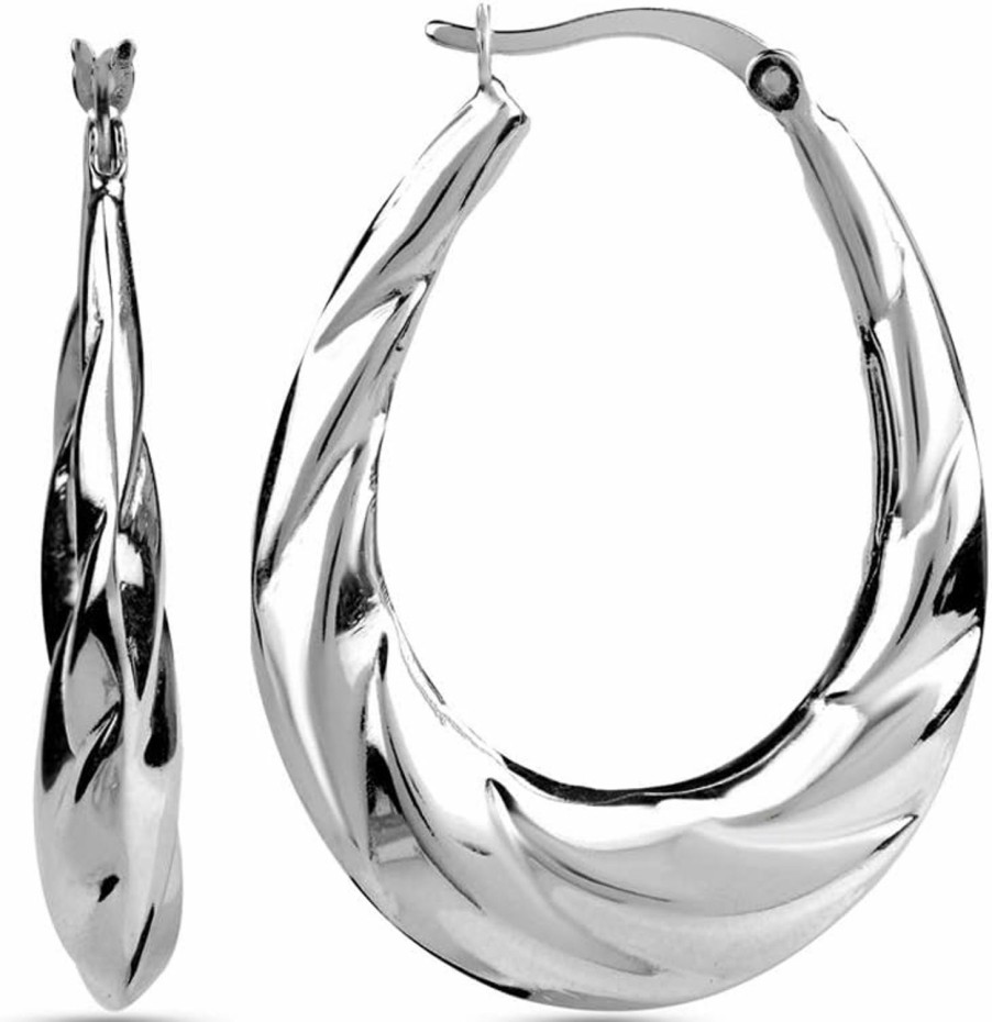 LeCalla Lecalla 925 Sterling Silver Shrimp Classic Diamond-Cut Light-Weight Hoop Earrings For Women | Earrings