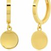 MAX + STONE 14K Yellow Gold Small Huggie Dangle Hoop Earrings For Women With Round Plates 10Mm By Max + Stone | Earrings