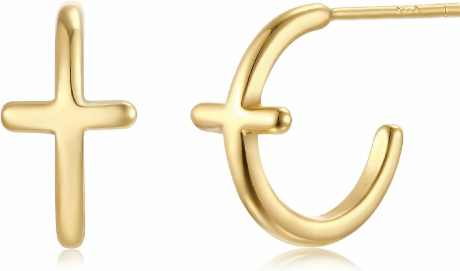 LOYATA Loyata Hoop Earrings Gold Open C Shape Thick Infinity 14K Gold Plated Simple Hypoallergenic Jewelry Gift For Women | Earrings