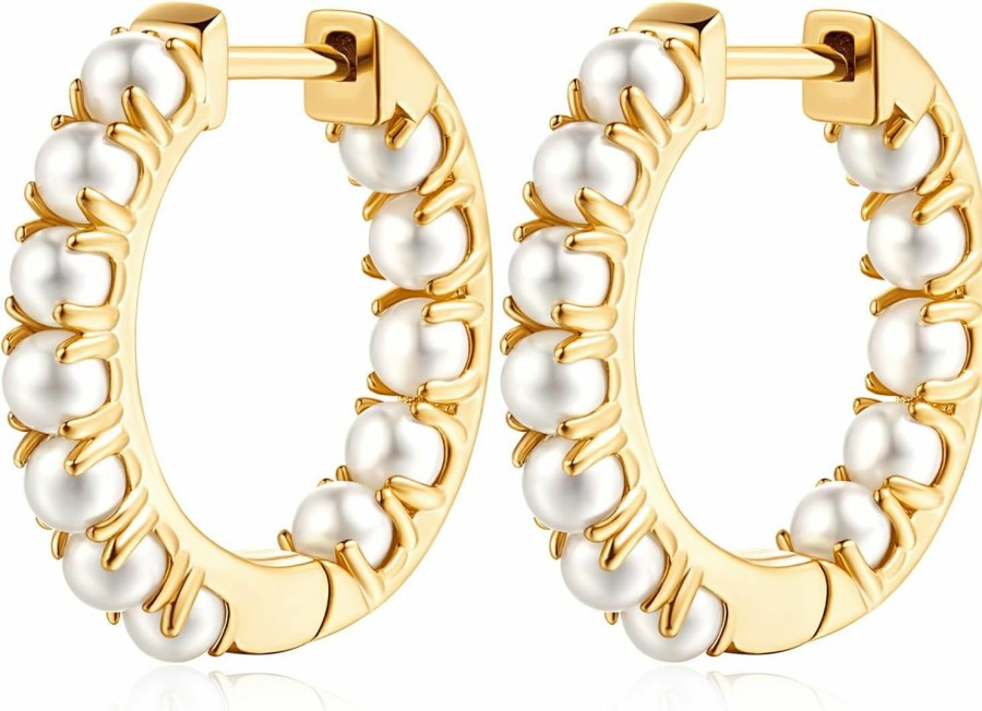 CHLOE LOVETT Chloe Lovett Pearl Earrings For Women Gold Pearl Earrings Pearl Hoop Earrings For Women 14K Gold Hoop Earrings For Women Small Gold Pearl Huggie Hoop Earrings Pearl Jewelry Thick Gold Hoop Earrings 20Mm30Mm | Earrings