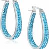 ZVVBOO Crystal Hoop Earrings - Silver Plated Inside Out Oval Shape Hoop Earrings For Women, 1.2 Inch | Earrings