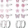 SAILIMUE Sailimue 10 Pairs Hypoallergenic Screw Back Earrings For Women Girls 316L Stainless Steel Heart Cz Flower Butterfly Screwback Stud Earring Cute Hoop Earring Set | Earrings