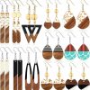 Henoyso Henoyso 12 Pairs Wooden Earrings For Women Boho Dangle Earrings Geometric Earrings Lightweight Studs Resin Statement Earring | Earrings