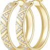 SANDRA REDD 14K Gold Hoop Earrings For Women 14K Gold Earrings Diamond Hoop Earrings For Women V-Shaped Zircon Inlay Thick Gold Hoop Earrings Gold Earrings For Womens Earrings 30Mm | Earrings