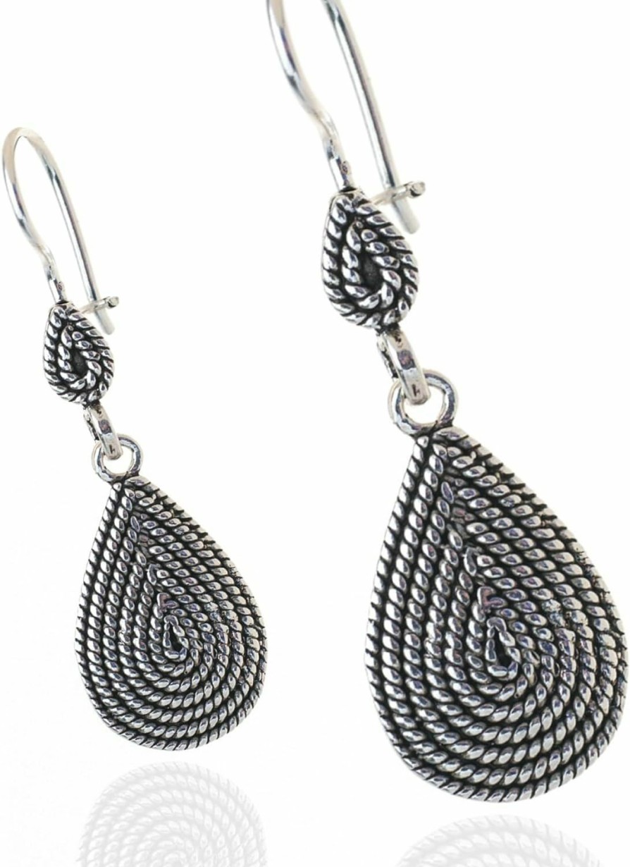 Mesop Teardrop Womens Silver Earrings, 925 Sterling Silver Drop Earrings, Timeless Mesopotamia History Inspired, Fluted Filigree Dangle Earrings And Valentines Day Gift | Earrings