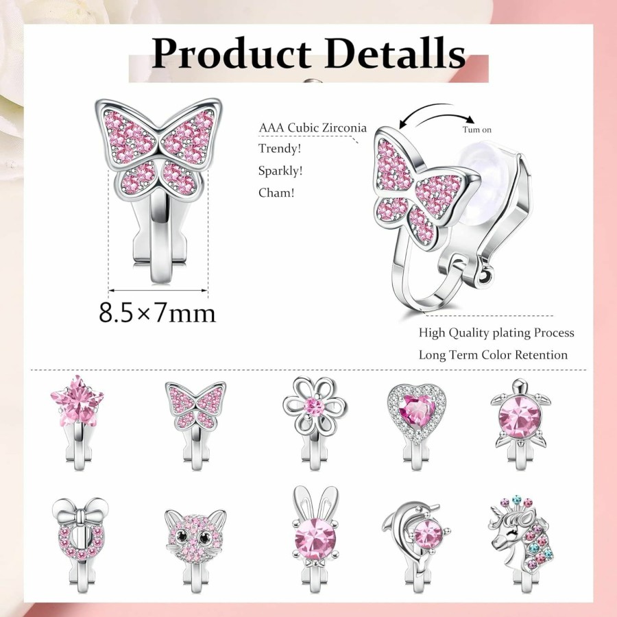 FIBO STEEL Fibo Steel Cute Clip On Earrings For Women Girls Hypoallergenic Heart Butterfly Flower Clip On Earrings For Non Pierced Multicolored Clip Earrings Sets | Earrings