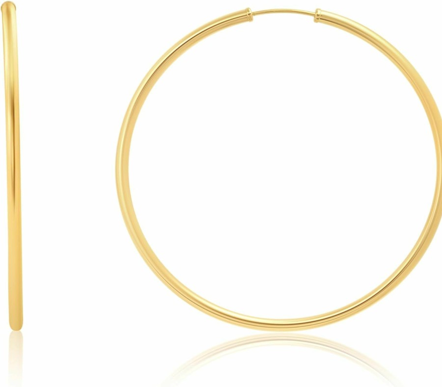 MAX + STONE Solid 14K Gold Hoop Earrings For Women | 2Mm Tube Yellow Gold Hoop Earrings 14K Real Gold | Flex Continuous Hoop Gold Earrings By Max + Stone | Earrings