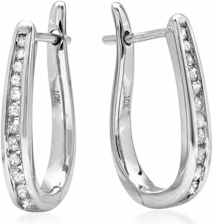 Amanda Rose Collection Igi Certified 1/4Ct Tw Diamond Hoop Earrings In 10K Yellow Or White Gold |Real Diamond Earrings For Women And Girls | Earrings