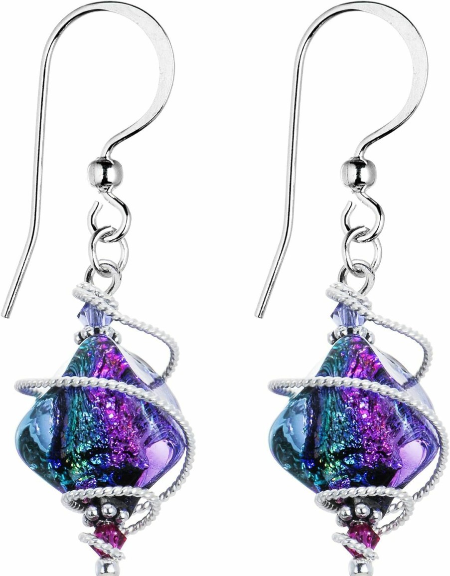 Body Candy Body Candy Handcrafted 925 Silver Purple Dichroic Drop Dangle Earrings Created With Crystals | Earrings