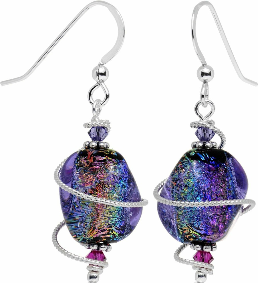 Body Candy Body Candy Handcrafted 925 Silver Purple Dichroic Drop Dangle Earrings Created With Crystals | Earrings