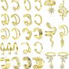 JeryWe Jerywe 25 Pcs Gold Ear Cuffs For Women Non Piercing Adjustable Ear Cuff Fake Piercings Clip On Upper Ear Cartilage Earrings Helix Wrap Ear Cuff Jewelry Set | Earrings