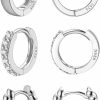 JASSEWRLY Jassewrly 3 Pairs 925 Sterling Silver Small Huggie Hoop Earrings For Women, Hypoallergenic Cubic Zirconia Hoops Huggie Earrings, Twisted Silver Mini Hoop Earrings Cuff Earring For Girls | Earrings