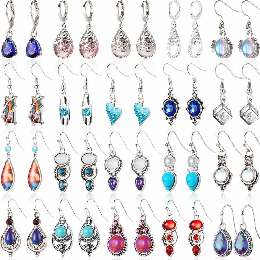 Yaomiao 20 Pairs Teardrop Crystal Drop Dangle Earrings For Women Multicolor Boho Hoop Earrings Colorful Hook Dangle Earrings Christmas Favor For Girls | Earrings