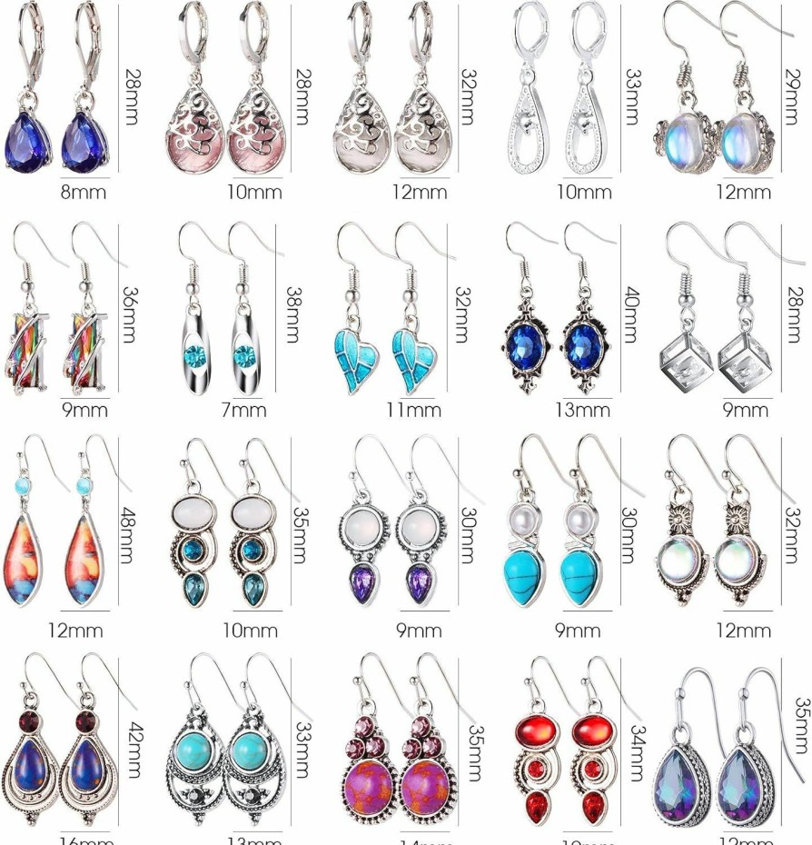 Yaomiao 20 Pairs Teardrop Crystal Drop Dangle Earrings For Women Multicolor Boho Hoop Earrings Colorful Hook Dangle Earrings Christmas Favor For Girls | Earrings