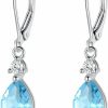 VOLUKA 925 Sterling Silver Blue Topaz/Amethyst/Rainbow Quartz Cz Teardrop Leverback Earrings Drop Dangly Gemstone Earings Hypoallergenic Birthday Jewelry Gifts For Women Girls | Earrings