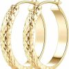 AIGAMIT Aigamit 14K Gold Hoop Earrings For Women Trendy Chunky Gold Earrings 14 Karat Gold Hoops Earrings For Women Unique Pattern Womens Earrings,25Mm*4.4Mm | Earrings