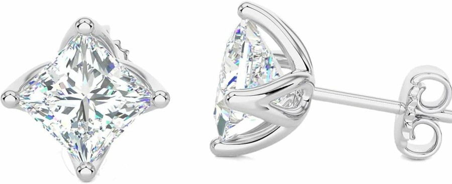 Carbon Atelier 14K Gold Classic Classic Compass Set 2.0Ctw Diamond Princess Cut Solitiare Earring - Choice Of Metal Colors | Earrings