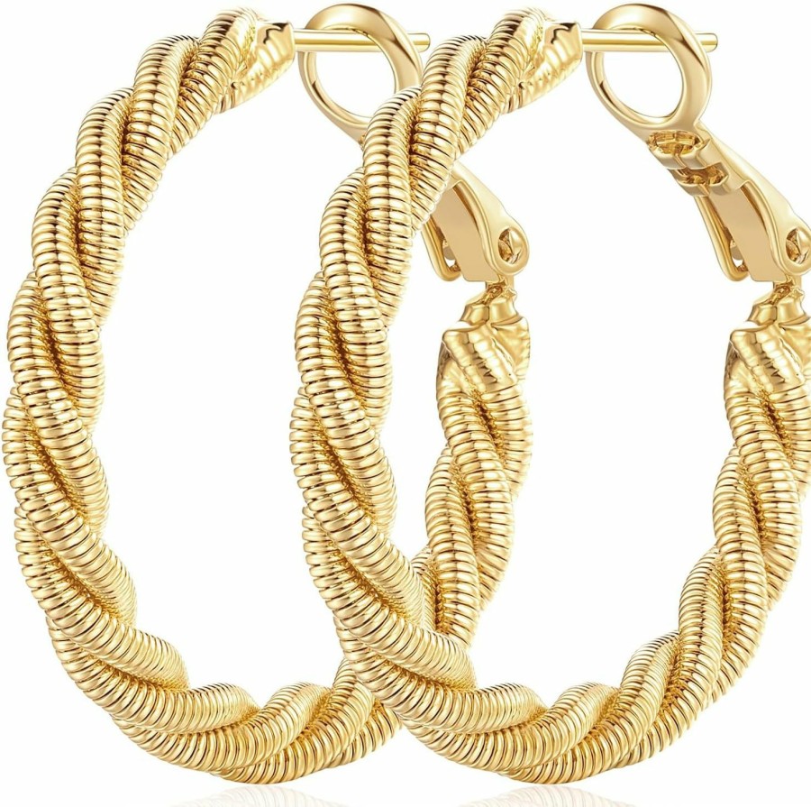 JADE KOS Jade Kos 14K Gold Hoop Earrings For Women 14K Gold Earrings Hoops Earrings Twisted Circular Gold Earrings Thick Chunky Gold Hoop Earrings For Women Gold Jewelry For Women (30Mm*4Mm) | Earrings