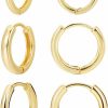 FAMARINE 3 Pairs 14K Gold Plated Huggie Hoop Earrings For Women, Minimalist Gold Huggie Hoop Earrings, Simple 3 Sizes Hoop Earrings For Women Men Gift,Gold Silver Rose Gold And Black | Earrings