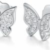 BORUO Solid 18K Gold Over 925 Sterling Silver Stud Earrings, Cubic Zirconia Butterfly Stud Earrings/Silver Earrings, Gold Earrings For Women | Earrings