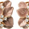 Navachi Navachi 18K Gold Plated White Crystal Colorful Enamel Leaves Flower Omega Back Earrings | Earrings