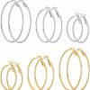 Cuicanstar 6 Pairs Stainless Steel Gold Silver Plated Hoop Earrings For Women Girls, Hypoallergenic Hoops Women'S Earrings Loop Earrings Set | Earrings