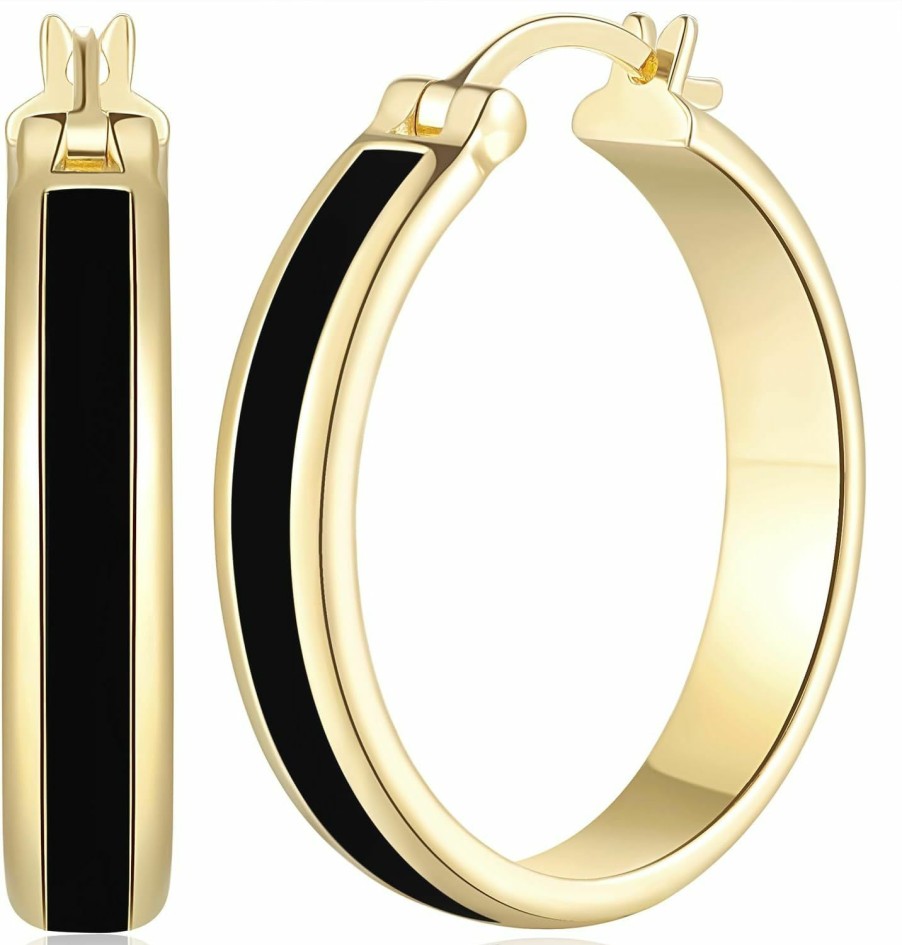 ENROSE Enrose Hoop Earrings For Women 14K Gold Black And Gold Earrings Women'S Hoop Earrings, 30Mm*6Mm In Width Design | Earrings