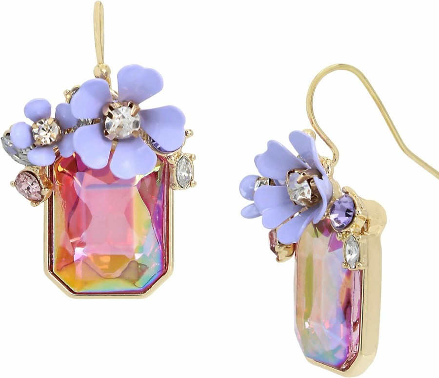 Betsey Johnson Flower Cluster Stone Drop Earrings | Earrings