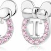 Staligue Staligue Initial Stud Earrings For Girls 925 Sterling Silver Pink Cubic Zirconia Alphabet Letter Earrings 14K Gold Plated Hypoallergenic Alphabet Initial Earrings | Earrings