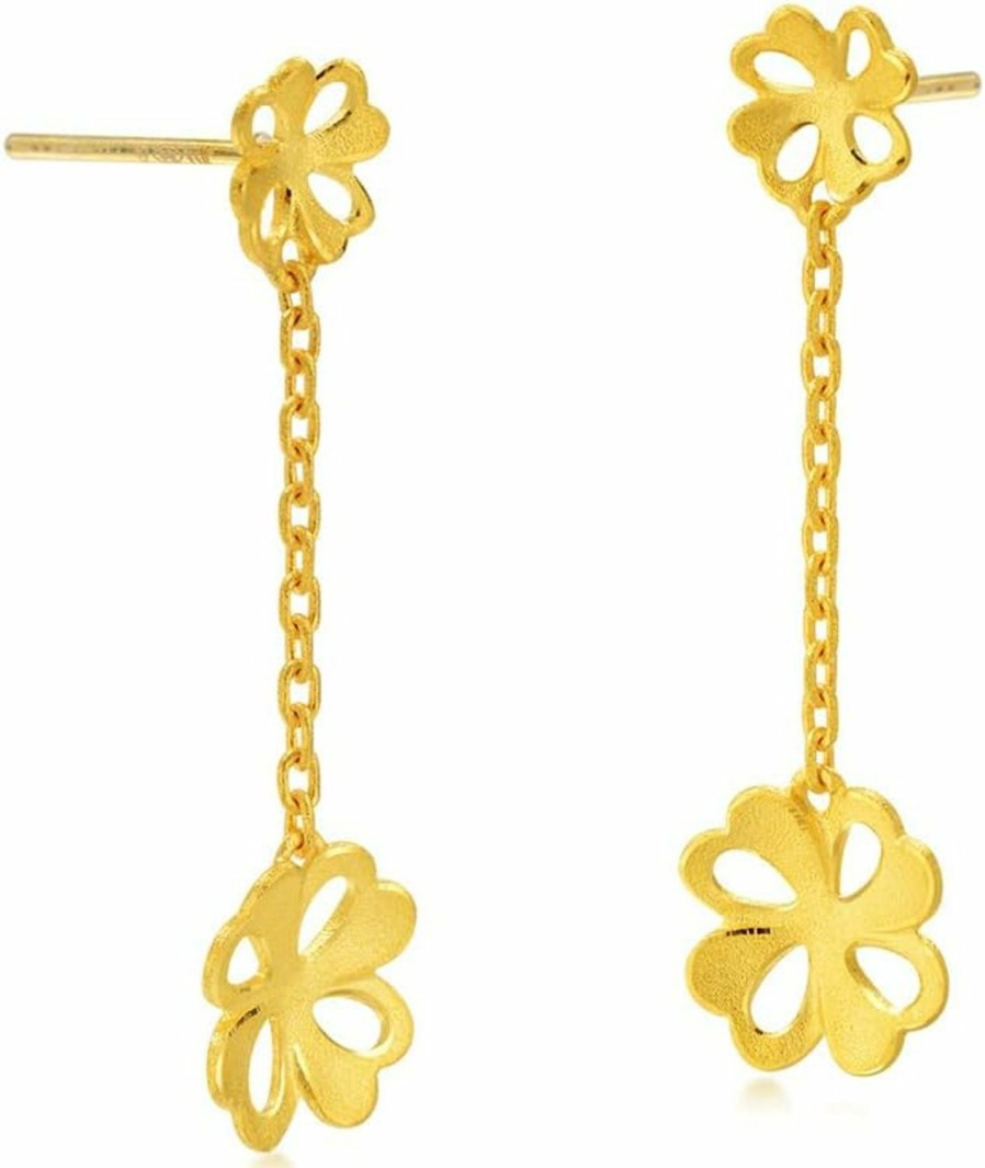 CHOW SANG SANG Chow Sang Sang 999.9 24K Solid Gold Four Leaf Clover Drop Earrings For Women And Wedding Occasion 78816E | Earrings