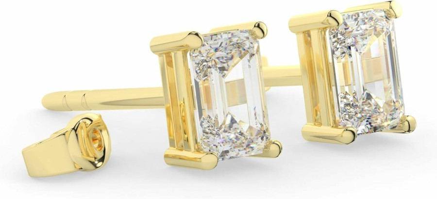 Adora Fine Jewelry 14K Solid Gold Lab Grown Moissanite Diamond Emerald Cut Solitaire Stud Earrings | 1.5 Or 4.0 Ctw | Screw Back Or Puish Back Posts | Made In Usa | By Adora Fine Jewelry | Earrings