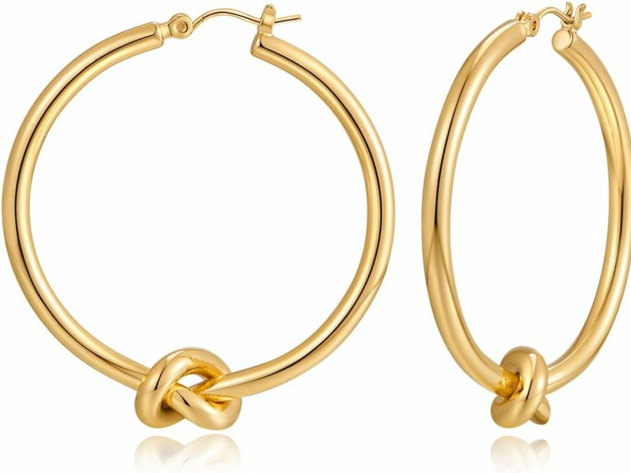 YUJIE Gold Hoop Earrings For Women Girls 18K Gold Plated Knot Hoop Earrings Statement Lightweight Thick Trendy Small Gold Open Hoops Fashion Jewelry Gifts | Earrings