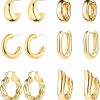 KAMXUY Kamxuy 6 Pairs Gold Hoop Earrings For Women, 14K Gold Plated Huggie Hoop Earrings Set Hypoallergenic Lightweight Chunky Open Hoops Jewelry For Gift | Earrings