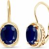 Gem Stone King Gem Stone King 18K Yellow Gold Plated Silver Blue Sapphire Earrings | Oval 9X7Mm Dangle Earrings For Women | 5.00 Cttw | Gold Earrings For Women | Earrings