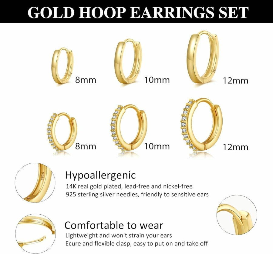 Senteria Senteria 925 Sterling Silver Hoop Earrings 5 Pairs Small Silver Hoop Earrings Hypoallergenic Silver Hoop Earring For Women Cubic Zirconia Cartilage Sleepers Huggie Earrings Sets 8/10/12/14/16Mm | Earrings