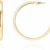 PAVOI Pavoi 14K Gold Plated Wide Flat Edge Hoop Earrings For Women | Rose, White And Yellow Gold Hoops | Hypoallergenic Jewelry | Earrings