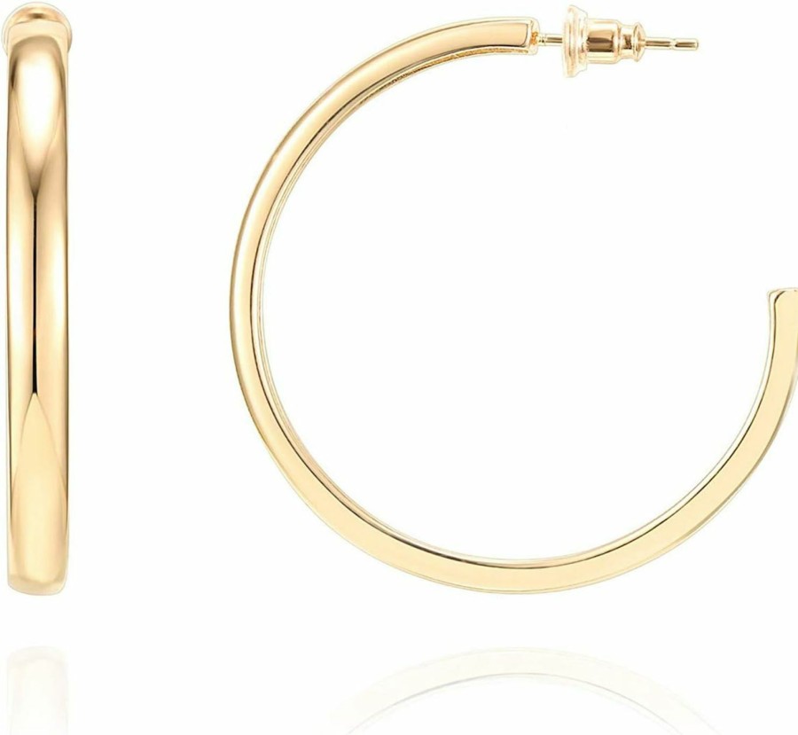 PAVOI Pavoi 14K Gold Plated Wide Flat Edge Hoop Earrings For Women | Rose, White And Yellow Gold Hoops | Hypoallergenic Jewelry | Earrings