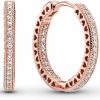 Pandora Pandora Sparkle And Hearts Hoop Earrings - Timeless, Classic Jewelry - Gift For Her - 14K Rose Gold & Cubic Zirconia - 2.5 Mm | Earrings