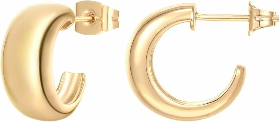 PAVOI Pavoi 14K Gold Plated 925 Sterling Silver Posts Thick Dome Huggie Earrings For Women | Small Wide Round Hoop Earrings | Earrings